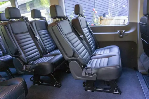 Private SFO airport shuttle interior with comfortable leather seats for Solano Airport Shuttle passengers