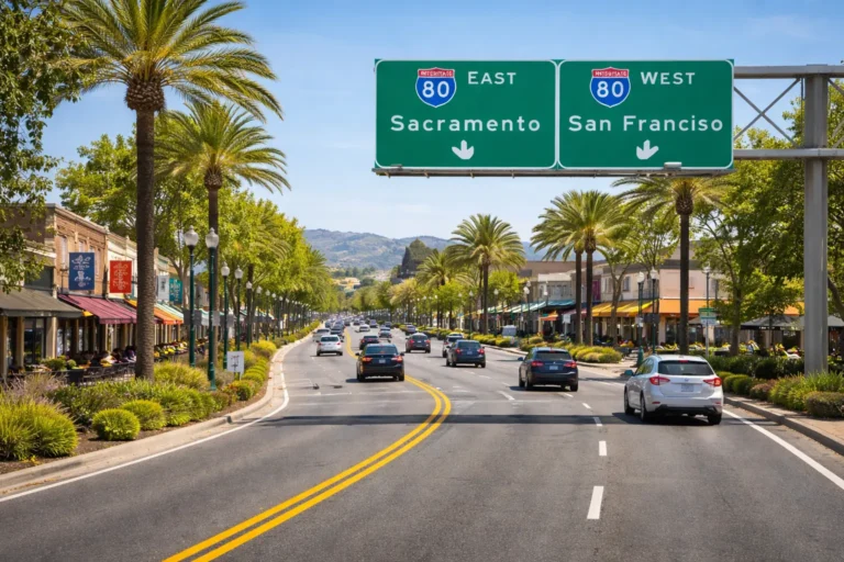 Fairfield California roadway near Interstate 80 for airport shuttle service