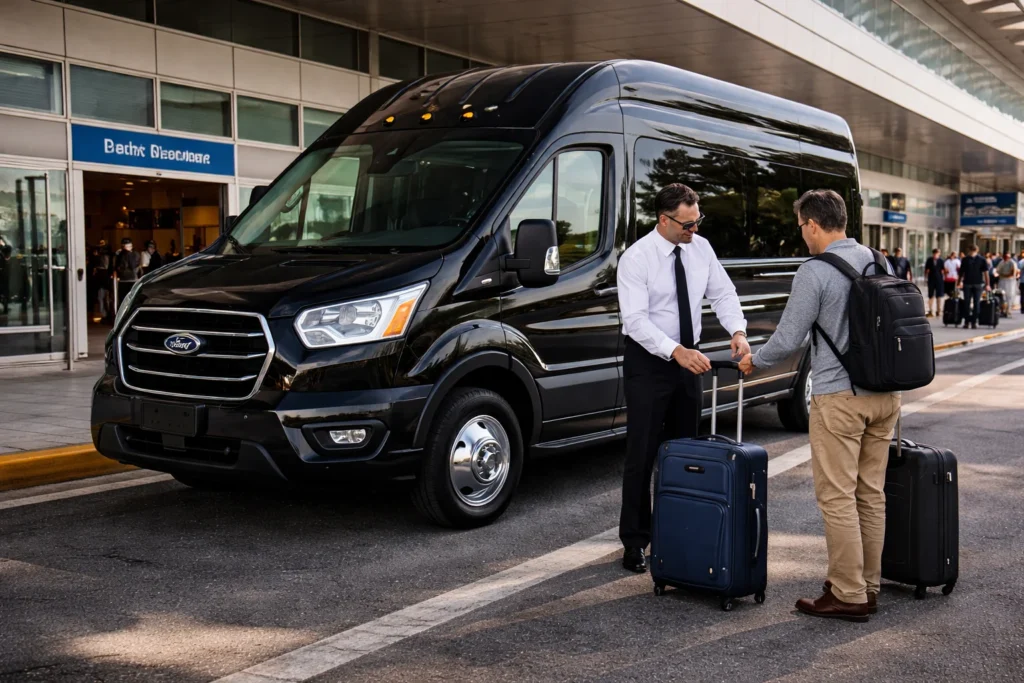 Professional Vacaville airport shuttle SUV providing door-to-door transportation with luggage assistance