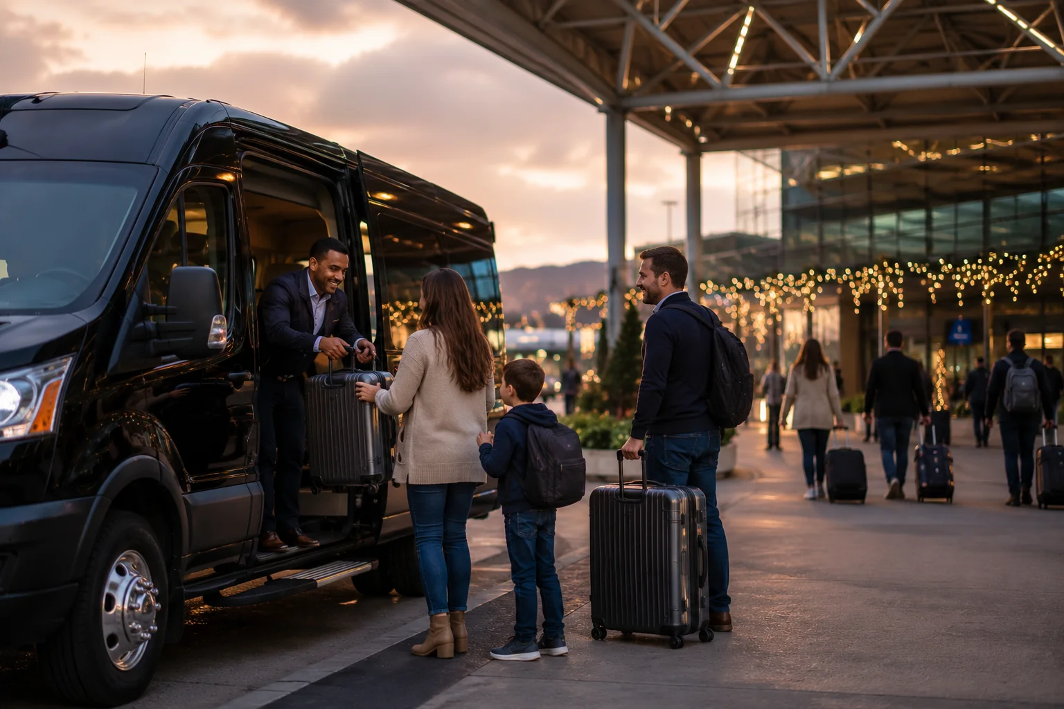 Vallejo airport shuttle picking up passengers for holiday travel